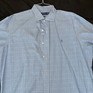 Polo by Ralph Lauren Blue Casual Button Down Shirt with Subtle Check Pattern